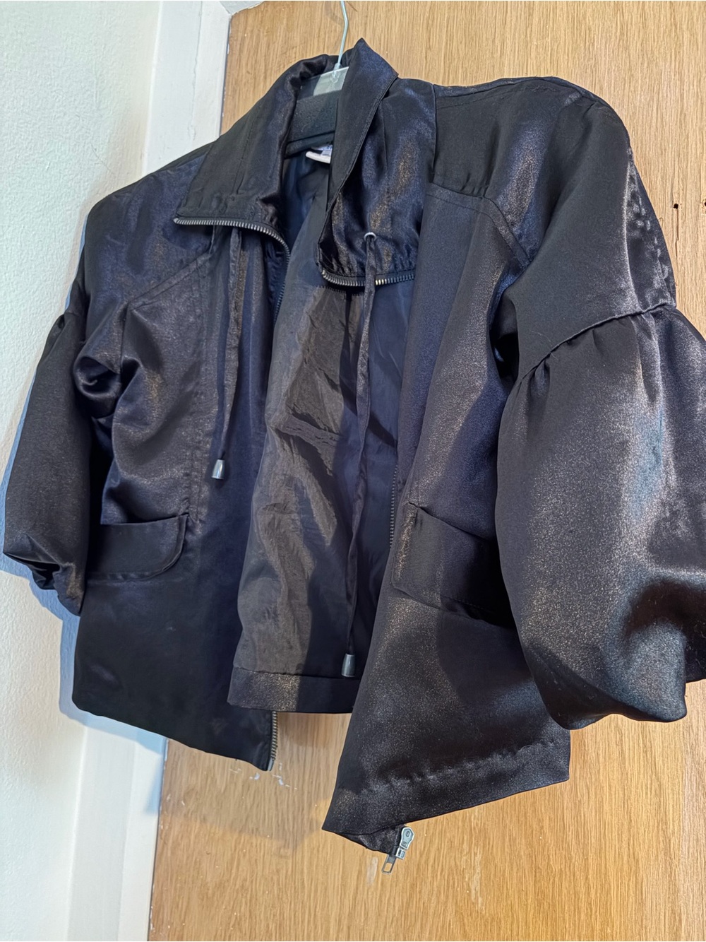 MKM Designs Black Satin Puff-Sleeve Jacket
